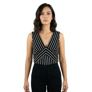 Banana Republic Top Malibu Small Black White Stripe Sleeveless V-Neck 90s Y2K